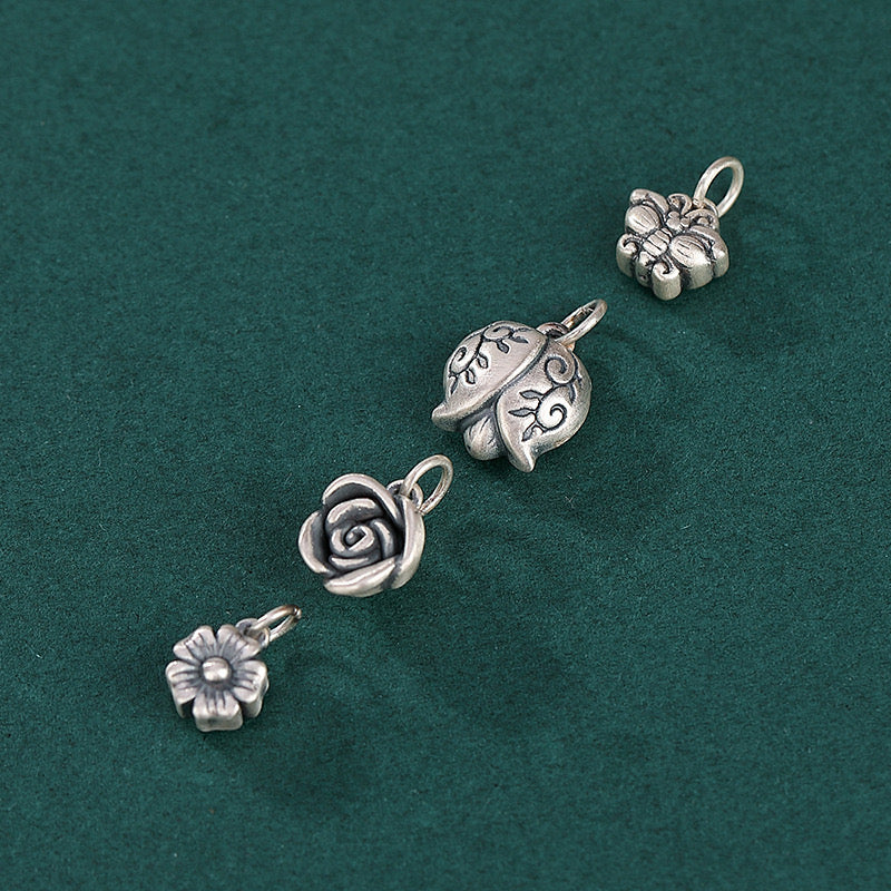 S990 Sterling Silver Butterfly Flower Charms