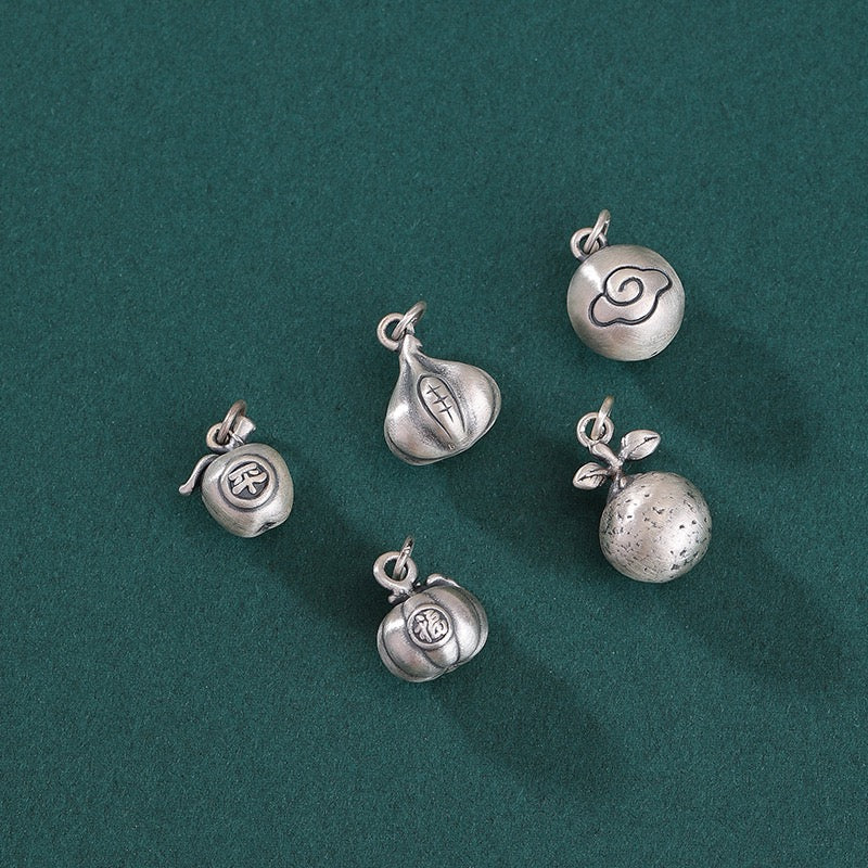 S990 Sterling Silver Apple Pumpkin Charms