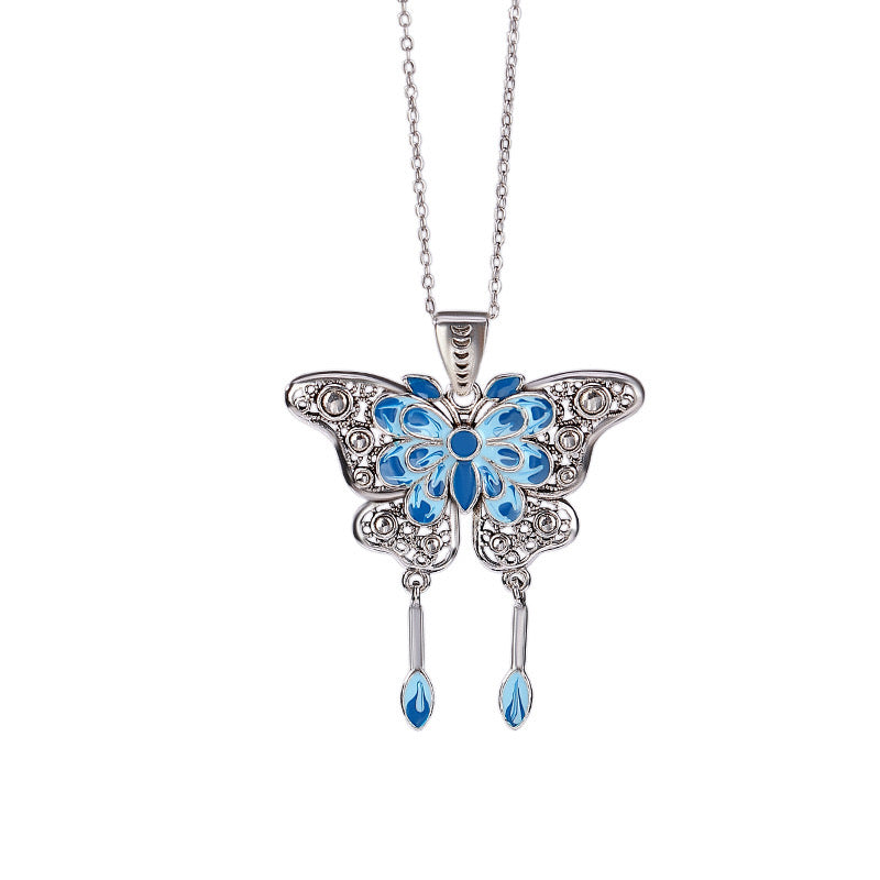 Sterling Silver Cloisonné Butterfly Necklace