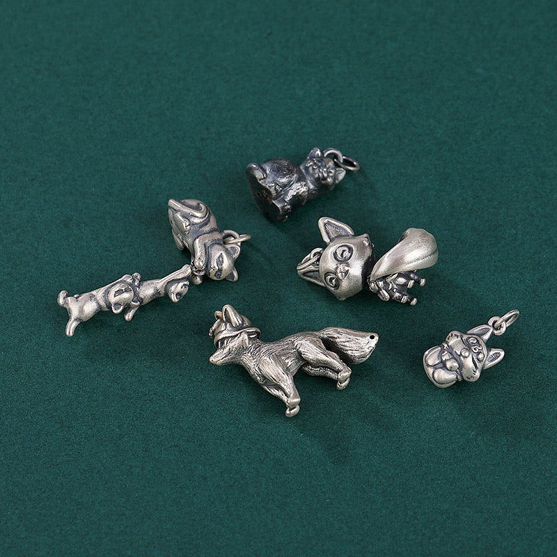 S990 Sterling Silver Kitty And Fox Charms