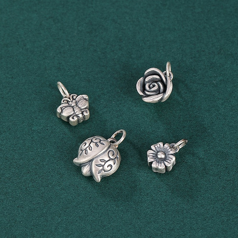 S990 Sterling Silver Butterfly Flower Charms