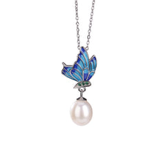 Sterling Silver Natural Freshwater Pearl Cloisonne Craft Butterfly Set