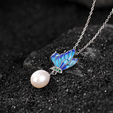 Sterling Silver Natural Freshwater Pearl Cloisonne Craft Butterfly Set