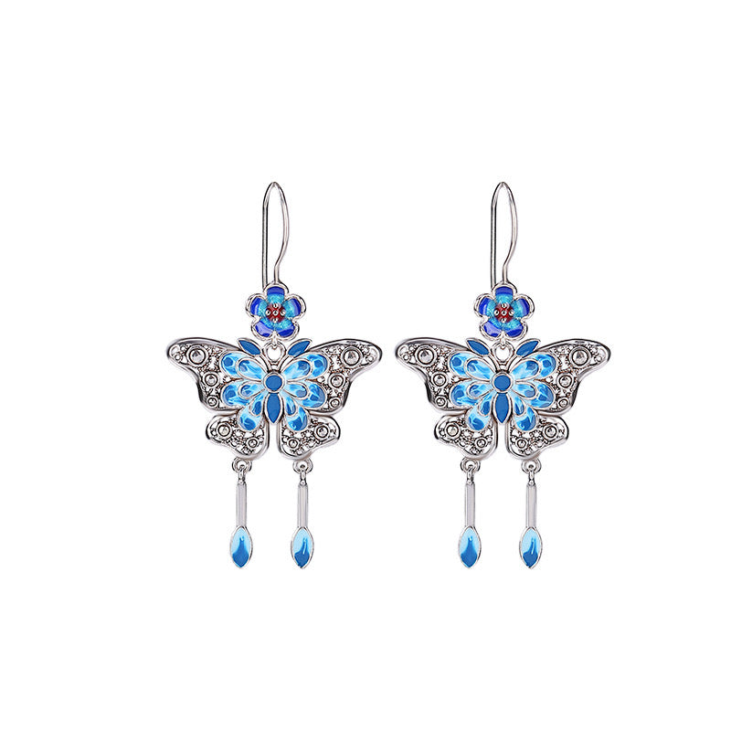 Sterling Silver Cloisonné Butterfly Earrings