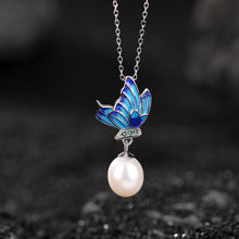 Sterling Silver Natural Freshwater Pearl Cloisonne Craft Butterfly Set