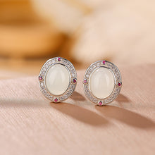 Natural White Jade Oval Zirconia Earrings