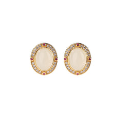 Natural White Jade Oval Zirconia Earrings