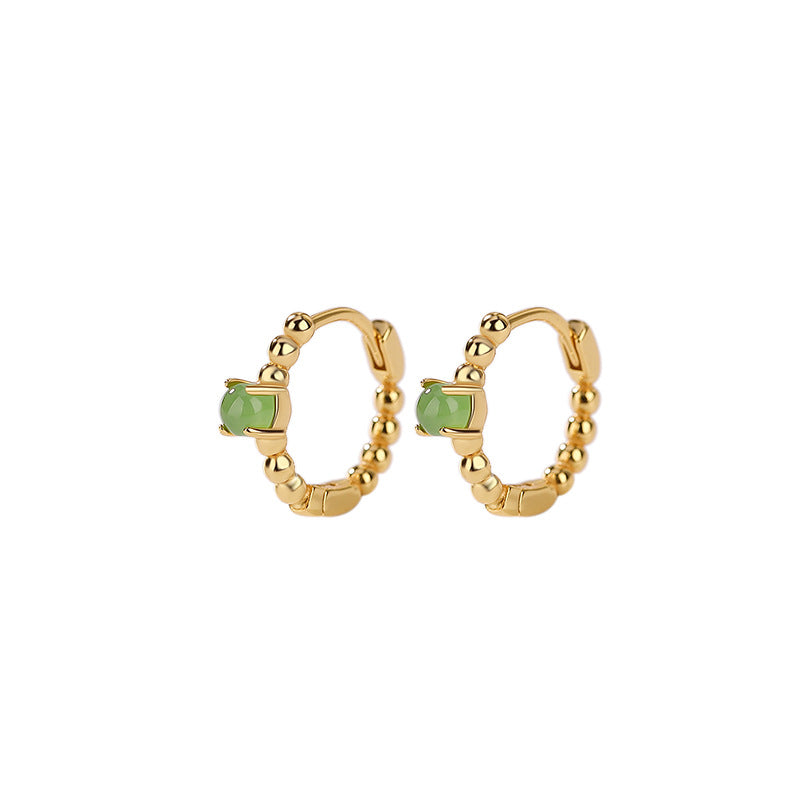 Natural Green Jade Simple Hooks Earrings