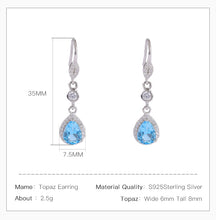 Natural Swiss Blue Topaz Teardrop Hook Earrings.