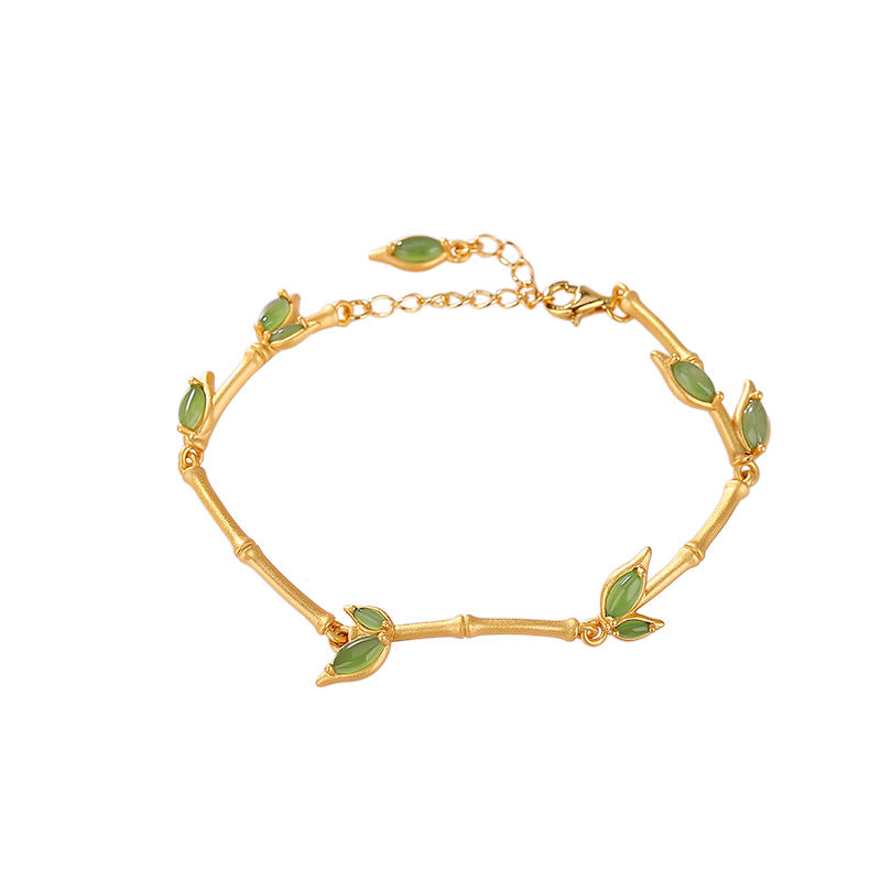 Natural Green Jade Bamboo Adjustable Bracelet