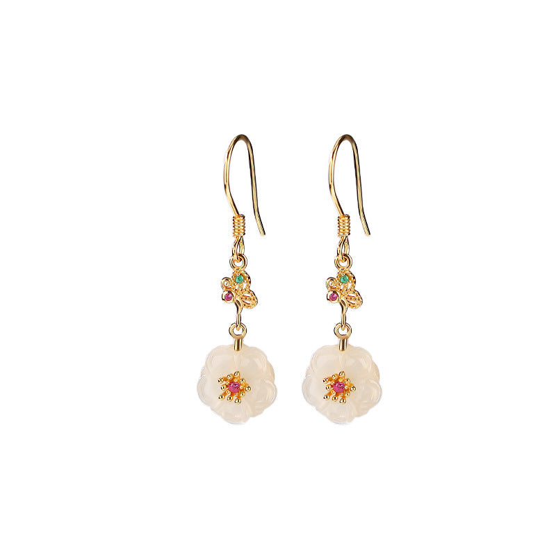 Natural White Jade Butterfly and Plum Blossom Earrings