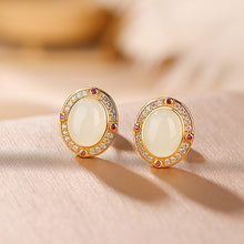 Natural White Jade Oval Zirconia Earrings