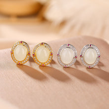 Natural White Jade Oval Zirconia Earrings