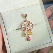 S925 sterling silver natural tourmaline pave dream catcher butterfly dangling pendant.