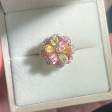 S925 Sterling Silver Natural Tourmaline spinning Flower Ring.