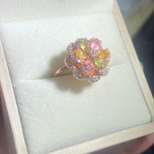 S925 Sterling Silver Natural Tourmaline spinning Flower Ring.