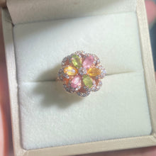 S925 Sterling Silver Natural Tourmaline spinning Flower Ring.