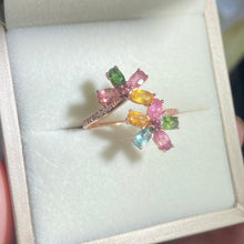 S925 Sterling Silver Natural Tourmaline Flower Ring.