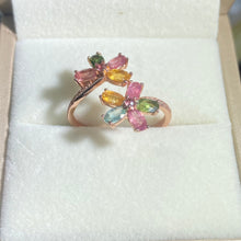 S925 Sterling Silver Natural Tourmaline Flower Ring.