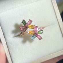 S925 Sterling Silver Natural Tourmaline Flower Ring.
