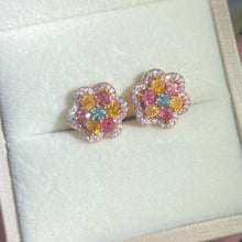 S925 Sterling Silver Natural Tourmaline Flower Earrings.