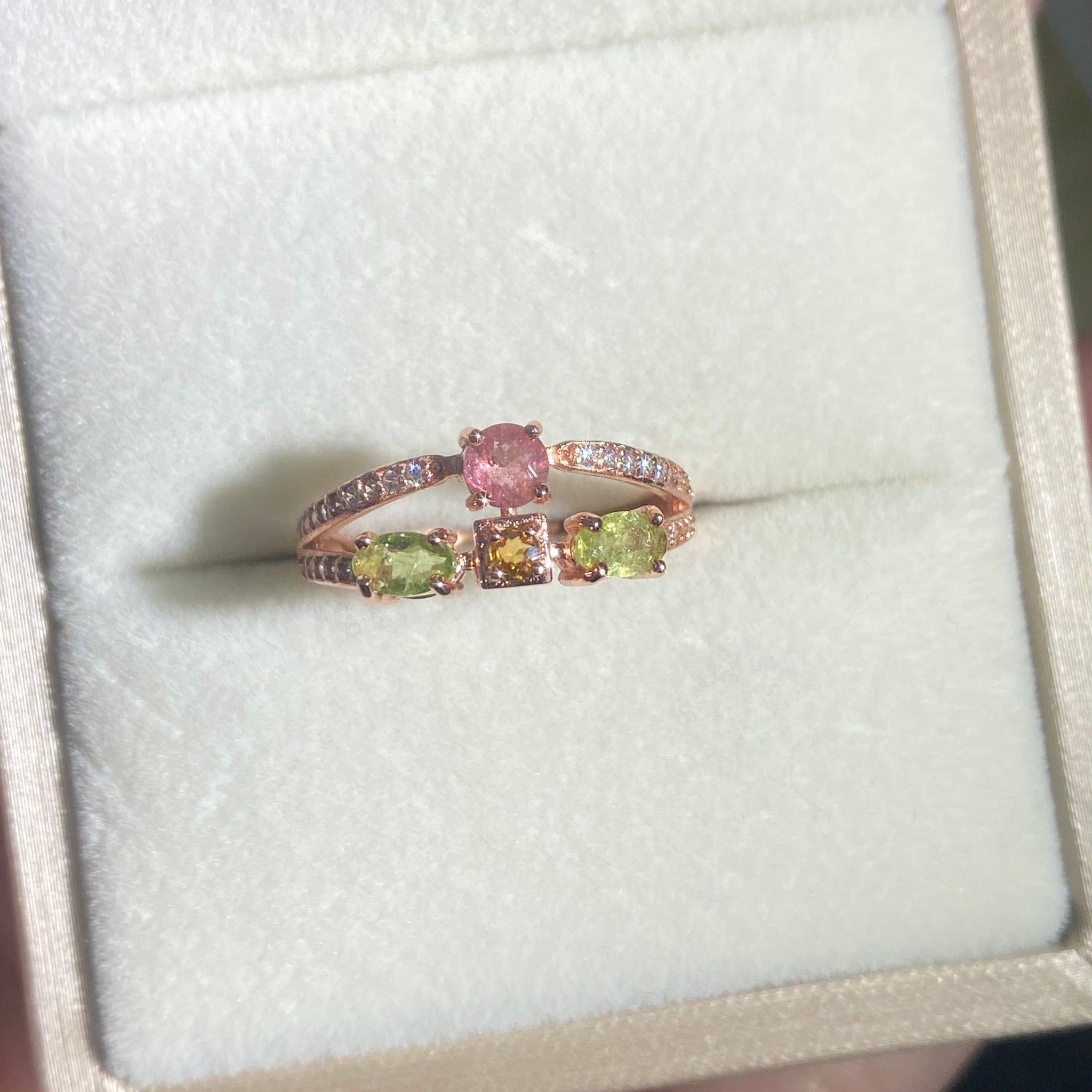 S925 Sterling Silver Natural Tourmaline Double Row Ring.