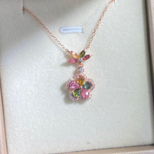 S925 Sterling Silver Natural Tourmaline Flower Suspension Necklace.