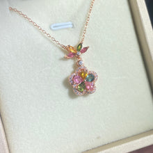 S925 Sterling Silver Natural Tourmaline Flower Suspension Necklace.