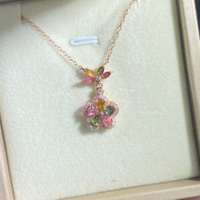 S925 Sterling Silver Natural Tourmaline Flower Suspension Necklace.