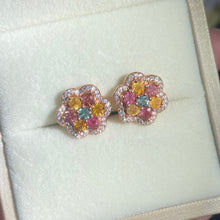 S925 Sterling Silver Natural Tourmaline Flower Earrings.