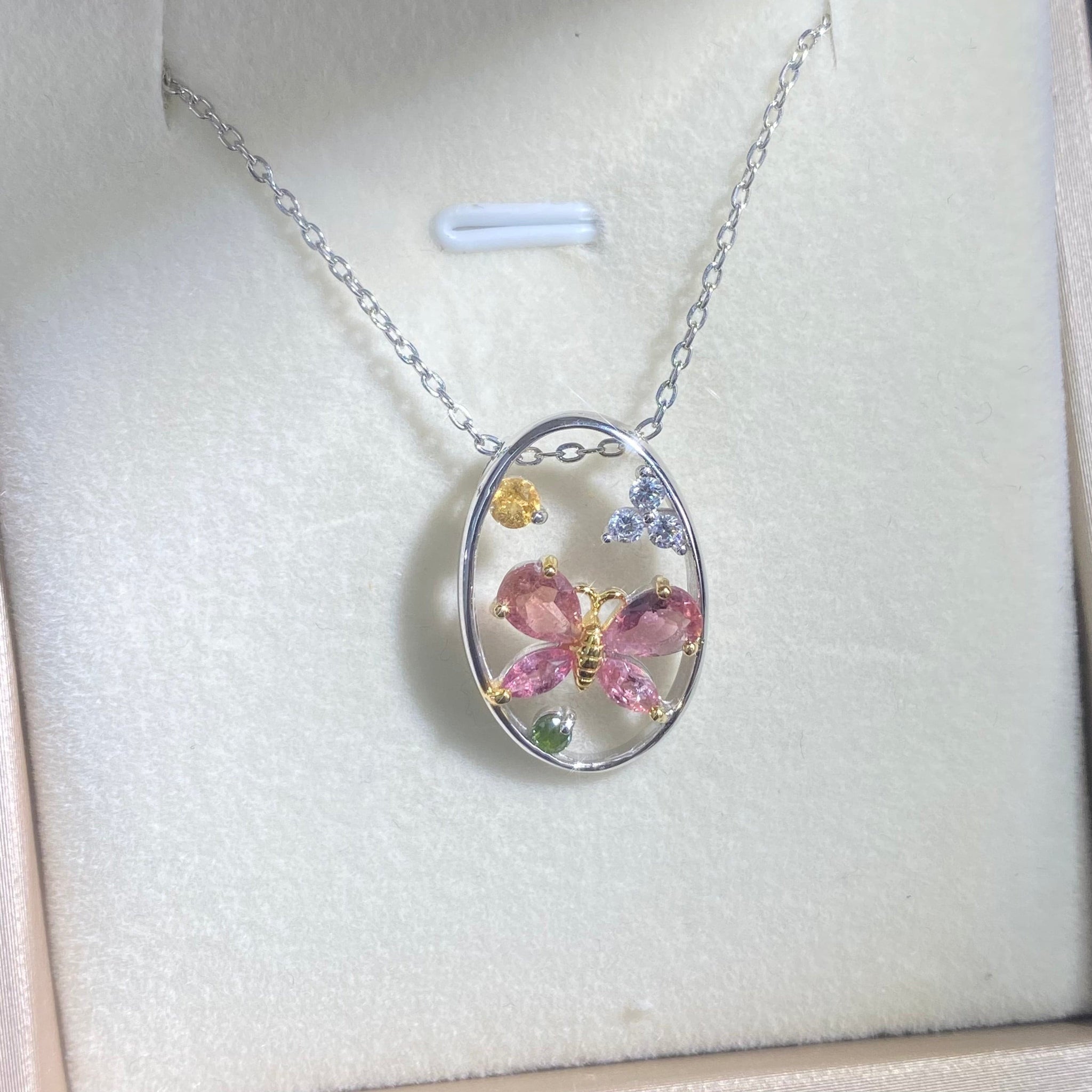 S925 Sterling Silver Natural Tourmaline Butterfly Necklace.