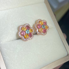 S925 Sterling Silver Natural Tourmaline Flower Earrings.