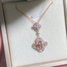 S925 Sterling Silver Natural Tourmaline Lucky Clover Pendant.