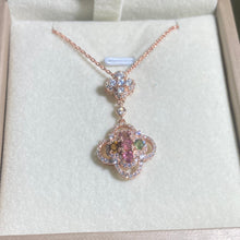 S925 Sterling Silver Natural Tourmaline Lucky Clover Pendant.