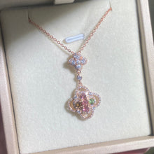 S925 Sterling Silver Natural Tourmaline Lucky Clover Pendant.