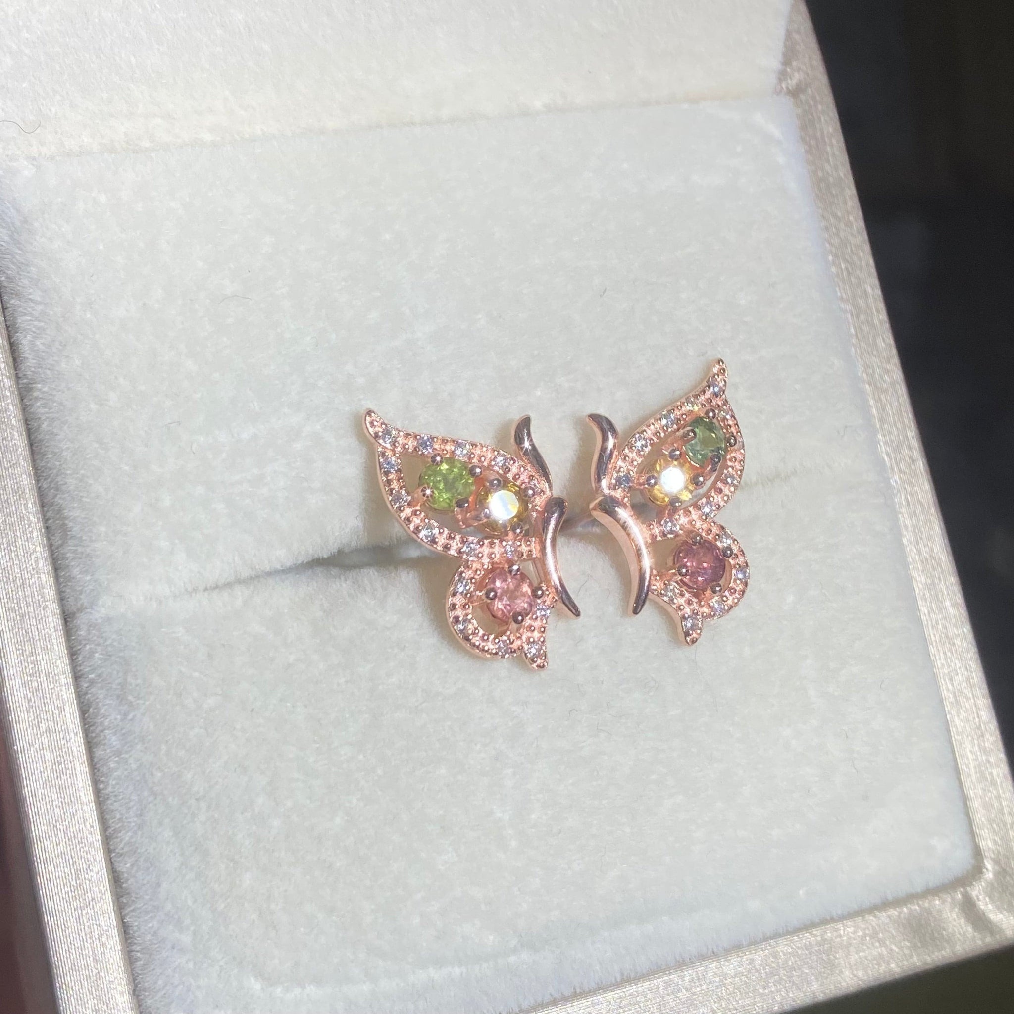 S925 Sterling Silver Natural Tourmaline Butterfly Earrings.