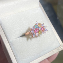 S925 Sterling Silver Natural Tourmaline Flower Ring.