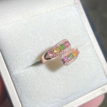 S925 Sterling Silver Natural Tourmaline By Pass Ring.