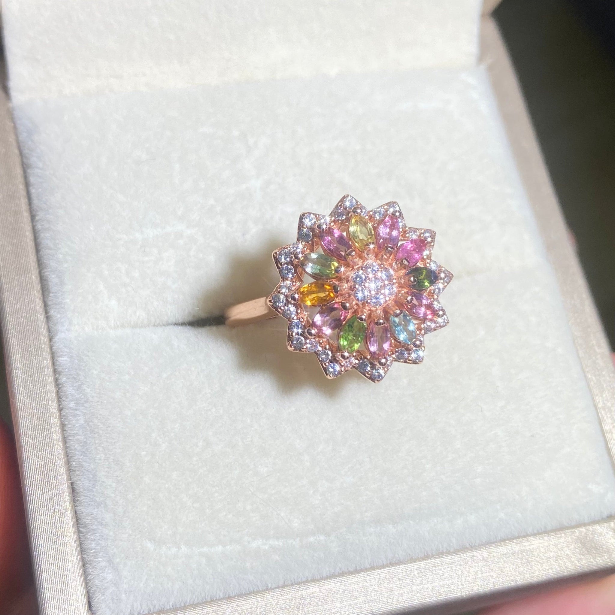 S925 sterling silver natural tourmaline firework ring.