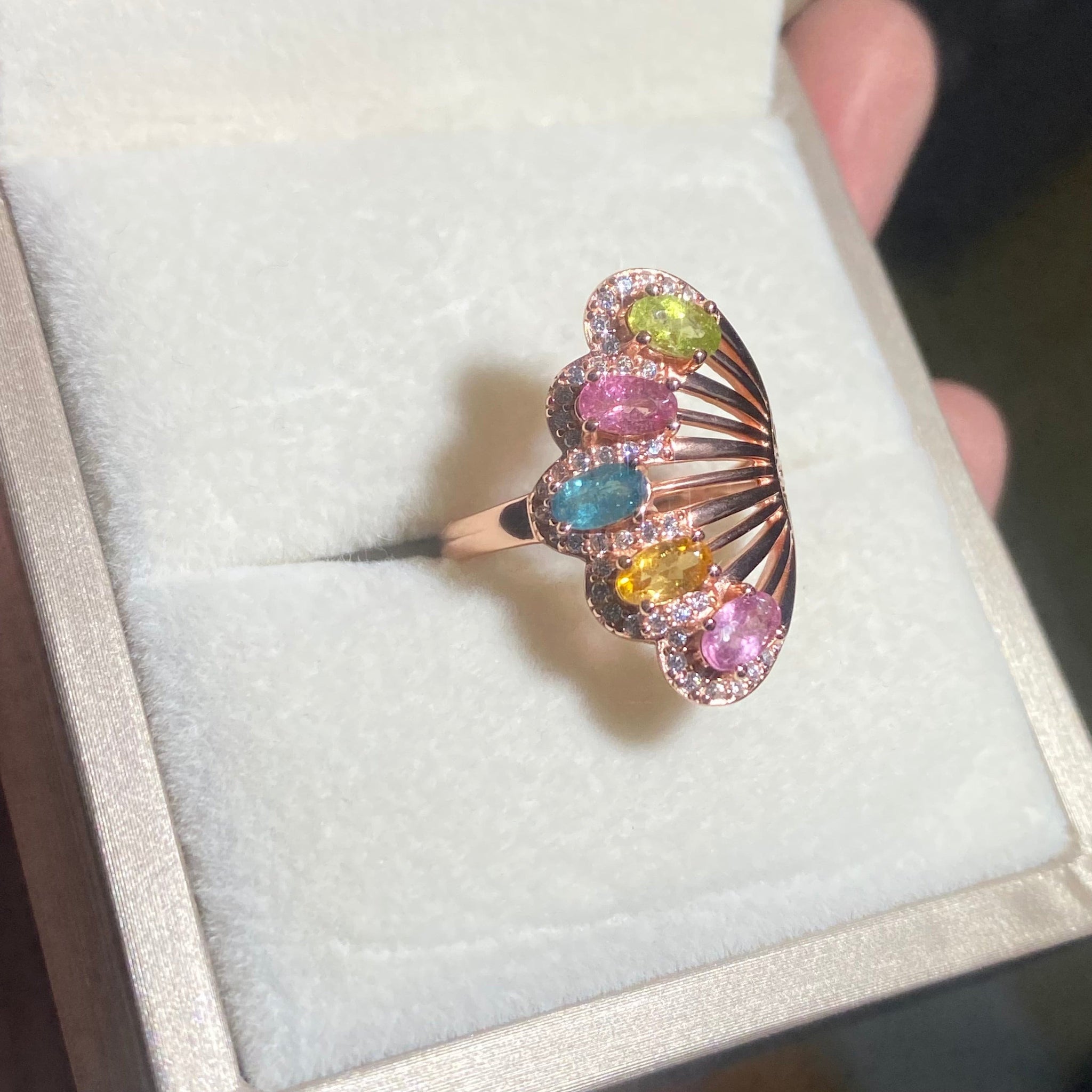 S925 Sterling Silver Natural Tourmaline Peacock Ring.
