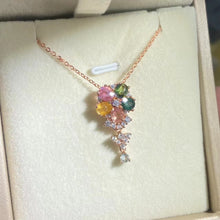 S925 Sterling Silver Natural Tourmaline Flower Dangling Pendant.