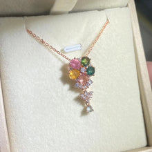 S925 Sterling Silver Natural Tourmaline Flower Dangling Pendant.