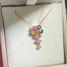 S925 Sterling Silver Natural Tourmaline Flower Dangling Pendant.