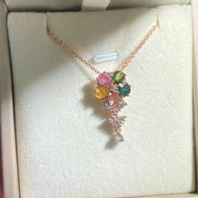 S925 Sterling Silver Natural Tourmaline Flower Dangling Pendant.