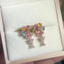 S925 Sterling Silver Natural Tourmaline Flower Dangling Earrings.