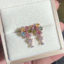 S925 Sterling Silver Natural Tourmaline Flower Dangling Earrings.