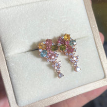 S925 Sterling Silver Natural Tourmaline Flower Dangling Earrings.