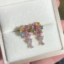 S925 Sterling Silver Natural Tourmaline Flower Dangling Earrings.