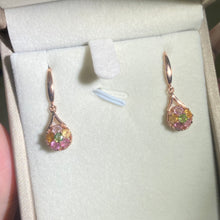 S925 sterling silver natural tourmaline teardrop flower hook earrings.