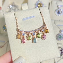 S925 Sterling Silver Natural Tourmaline Dangling Necklace.